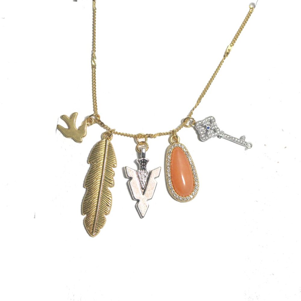 🪶Feather Arrow Rhinestone Key Indian Bird Dangling Charm Necklace🪶
